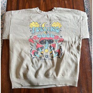 Positive Vibes Green Mushroom Themed Feeling Good Crew neck Sweatshirt Large